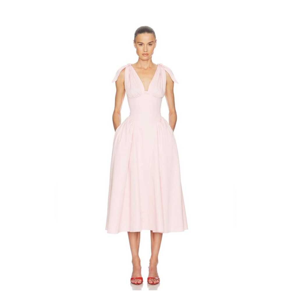 NWOT HELSA Stretch Cotton Sateen Midi Dress in Tea Rose, party sundress, XS